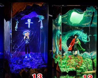 Lámpara de noche de LIQUIDACIÓN, Lámpara de noche de anime personalizada, Lámpara de resina epoxi, Lámpara de resina y madera hecha a mano, Luz de noche personalizada, Regalo artesanal