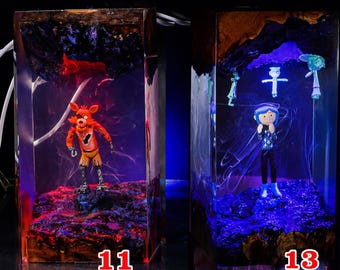 Luminária noturna em promoção, Luminária noturna personalizada de anime, Luminária de resina epóxi, Luminária artesanal de resina e madeira, Luminária noturna personalizada, Presente artesanal