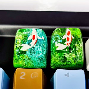 Green koi keycap, Koi Fish for Cherry mx keycap, Custom keycap, Artisan keycap, Resin Keycap set, Gift ideas