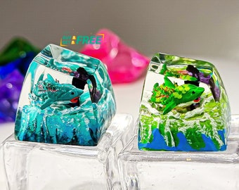 Megalodon shark and diver keycap, Shark keycap, Custom keycap, Artisan keycap, Cherry mx keycaps, Resin Keycap set, Gift ideas