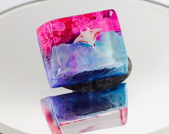 White black Manta ray keycap, Blue manta ray SA profile keycap, Handmade Artisan Keycap, Custom keycap, Cherry mx keycaps, Gift ideas