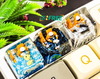 Astronaut Keycap, Galaxy keycap, Moon Landing For cherry MX, SA profile keycap, Custom keycap, Resin Artisan Keycap Handmade, Gift ideas