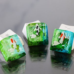 OEM Green koi keycap, Fish keycap, Custom keycap, handmade keycap, Artisan keycap, Cherry mx keycaps, Resin Keycap set, Gift ideas