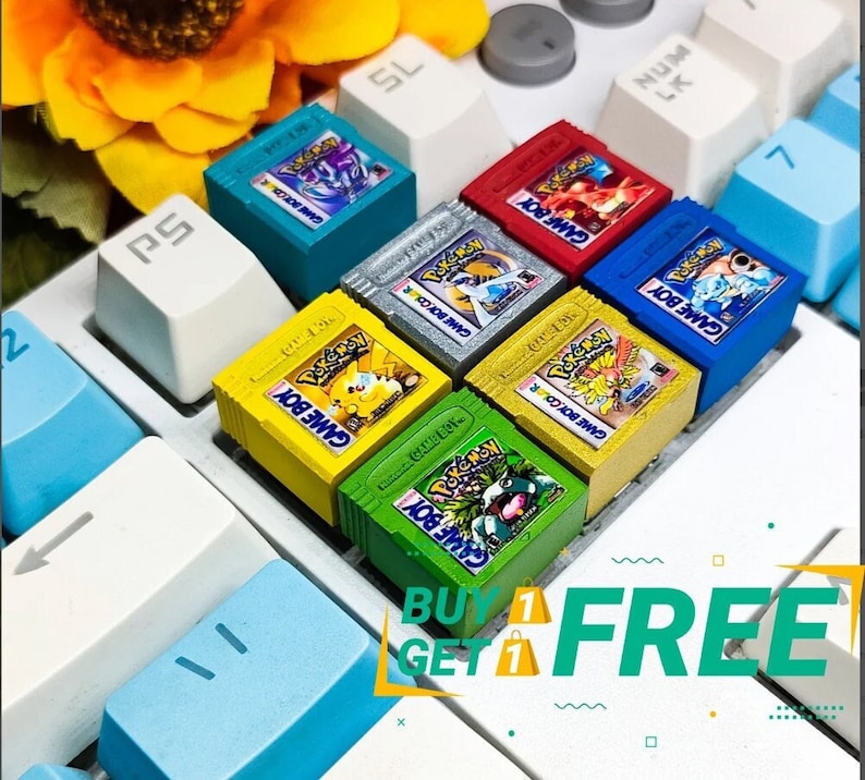 Pokemon Gameboy keycap, Custom Gameboy Cartridge Keycaps, Bulbasaur, Pikachu, Charizard ,Lugia, Ho-oh,  Blastoise, Suicune,Custom keycap 