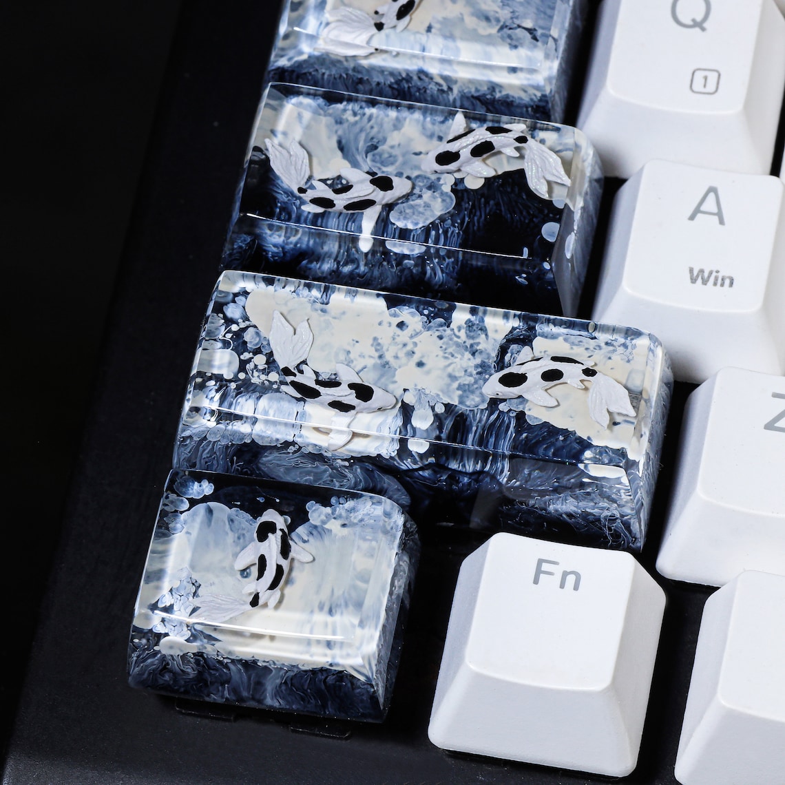 Black White Koi Fish Keycap, Koi Fish SA Profile Keycap, Handmade ...