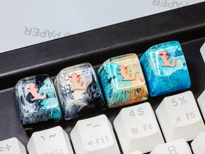 Blue Axolotl Artisan Keycap, White Black Axolot Keycap, Custom Keycap ...