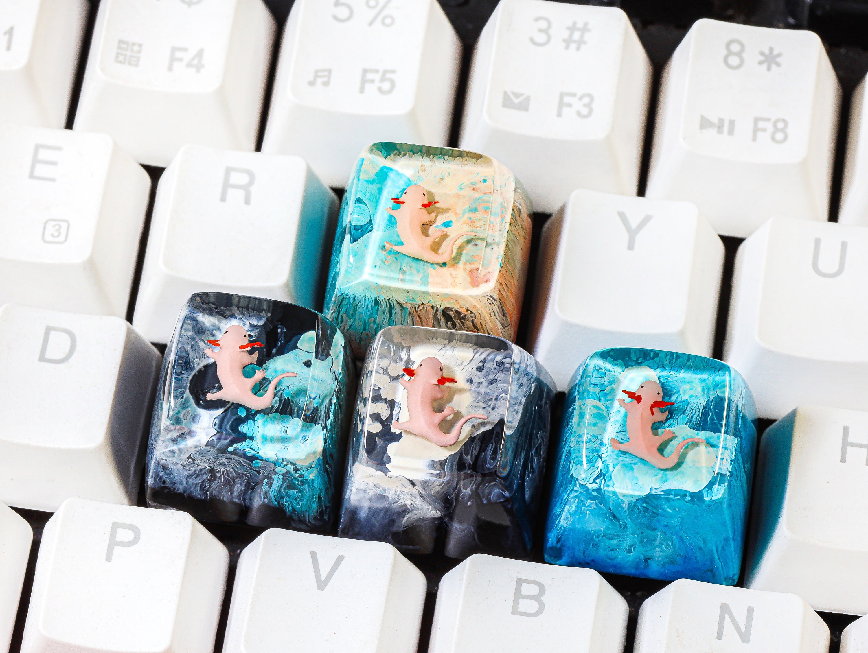 Blue Axolotl Artisan Keycap, White Black Axolot Keycap, Custom Keycap ...