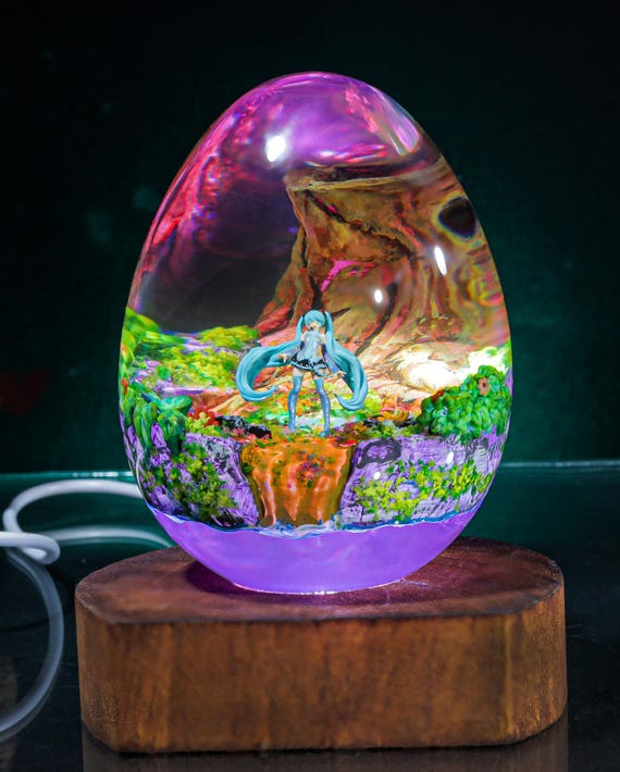 Miku resin lamp, Custom anime Night Lamp, epoxy resin lamp, Handmade Resin & Wood Lamp, Custom Night Light, Handcrafted Gift