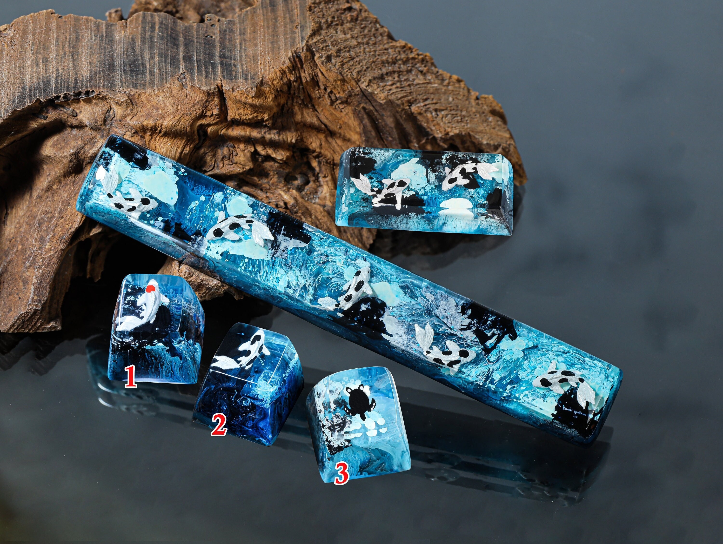 Blue Koi Spacebar, Koi Fish Resin OEM SA Profile Key Cap, koi fish keycap, For cherry MX keyboard, Custom spacebar, Gift ideas