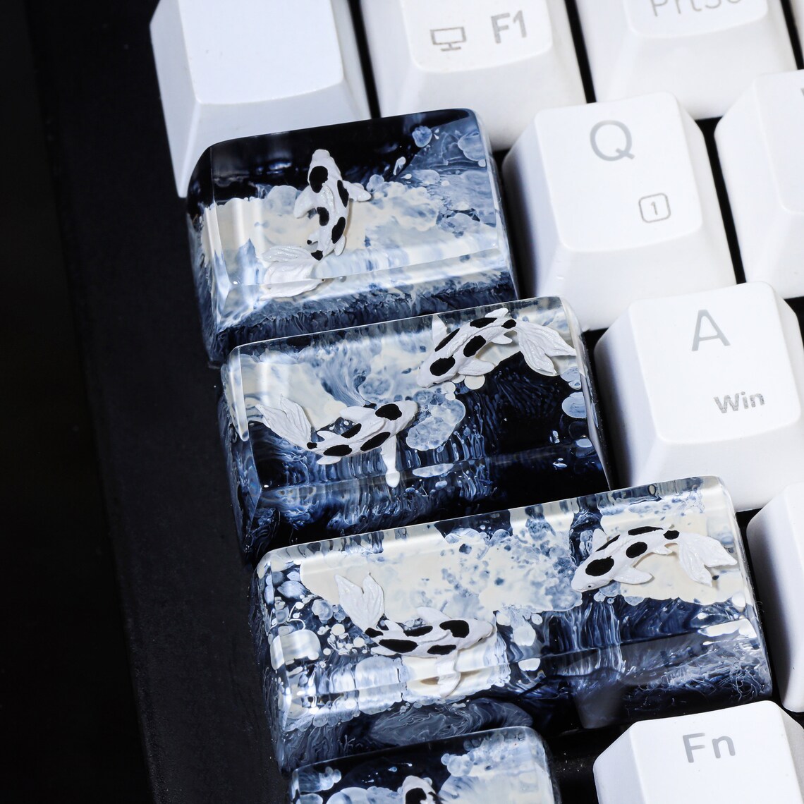 Black White Koi Fish Keycap, Koi Fish SA Profile Keycap, Handmade ...