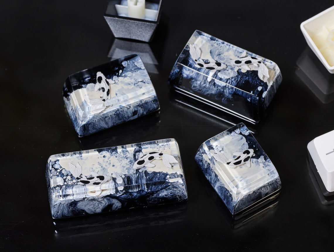 Black White Koi Fish Keycap, Koi Fish SA Profile Keycap, Handmade ...