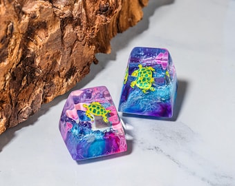 Nakładka na klawisz z żółwiem morskim, niestandardowa nakładka na klawisz, nakładka na klawisz Artisan, nakładki na klawisze Cherry MX, ręcznie robiona nakładka na klawisz Artisan, prezenty z aksolotlem