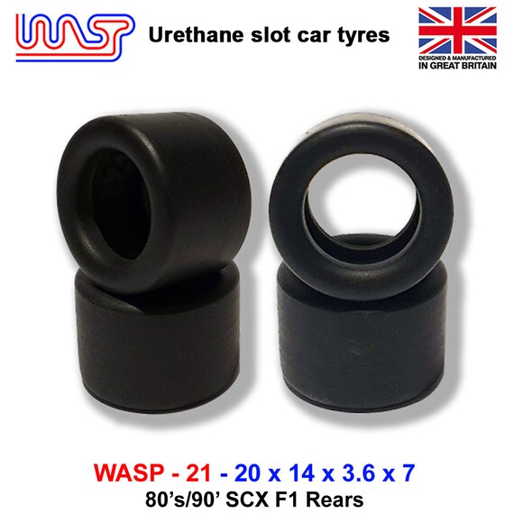 Urethane Slot Car Tyres x 4 Wasp 20 Scalextric F1 2000s Grooved 