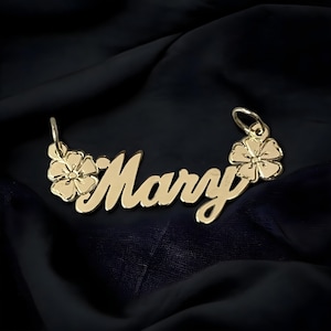 14k, 10K  Solid gold Personalized Handmade Name Pendant, Custom name charm with flowers, gift for her, name charm for necklace, PENDANT ONLY