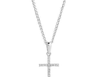 Diamond Cross Necklacet, 14K Solid White Gold with real natural diamonds