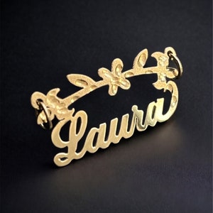 14K Solid Gold Name Pendant  -Real 14K Yellow Gold Custom Name Plate-Personalized Gifts for Her-Handmade Jewelry- PENDANT ONLY