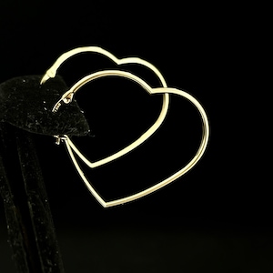 14K Yellow gold high-polished heart hoop earrings