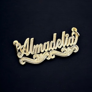 Exquisite Retro style  14K, 10K solid gold personalized name pendant: cursive font with detailed underline design name plate [ PENDANT ONLY]