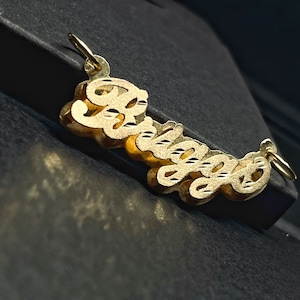 14K or 10K Solid Yellow Gold Double Name Plate Personalized HANDMADE Charm Custom Pendant with stone finished diamond cut, 3D effect