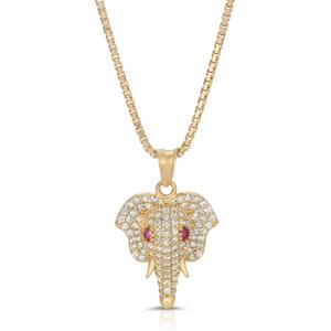 14K Yellow gold ELEPHANT HEAD pendant with cubic zirconia, gold elephant pendant solid gold elephant pendant, lucky pendant
