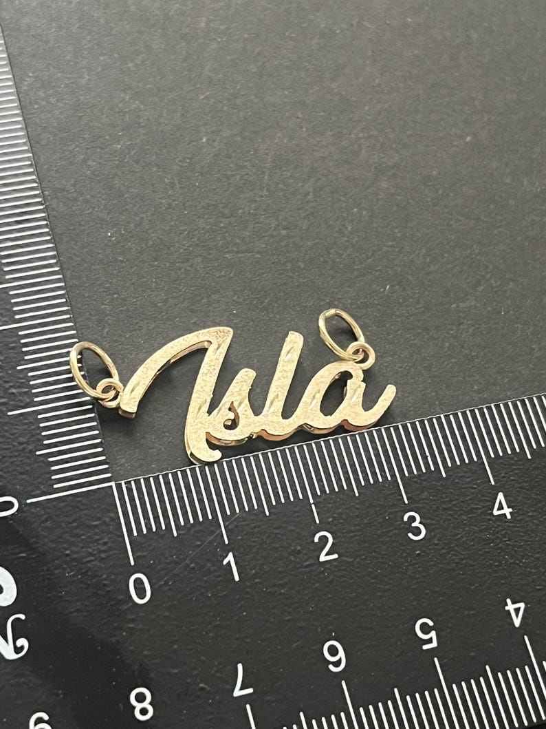 Isla In Cursive Handmade Solid Gold Double Nameplate Pendant With Diamond-cut Stone ...
