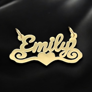 14k or 10K  Solid gold Personalized Handmade Name Pendant, Custom name charm with heart, ideal gift for woman, gift for mom, valentine gift