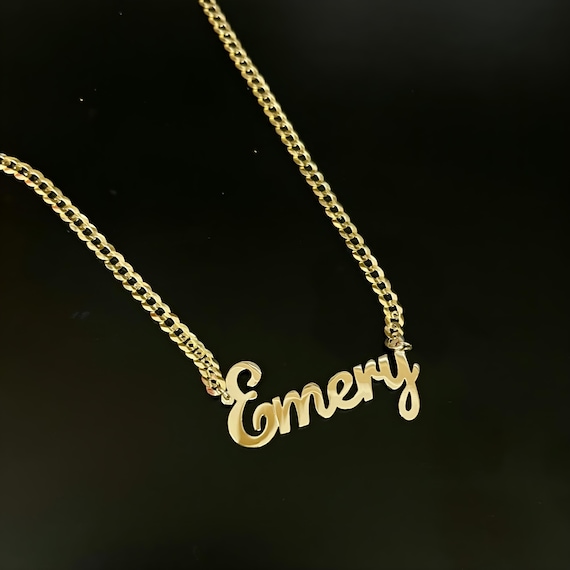 14K 10K Solid Gold Customized Cursive Name Necklace Handwritten Name Pendant Personalized Name Necklace With Cuban Curb Link Chain Etsy