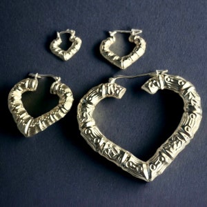 10K Yellow Gold Bamboo Heart 10K Earrings, 10K Vintage Bamboo Style, Mother's Day Gift for Her