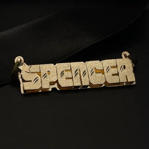 14K oder 10K Massivgold personalisierter Namensanhänger mit Doppelplatte 3D, Popup-Namensschild, Geschenkidee für ihn, Armee, Militär-Namensschildstil