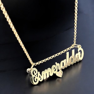 14K, 10K Solid Gold personalized  Name pendant with heart design, Customized name plate with birthstone, handmade jewelry, PENDANT ONLY