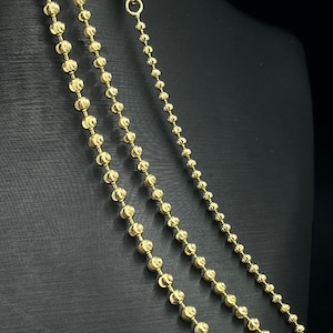 14K Yellow Fully solid gold moon- cut beads chain, 3 sizes in 20 inches length
