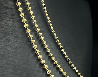 14K Yellow Fully solid gold moon- cut beads chain, 3 sizes in 20 inches length