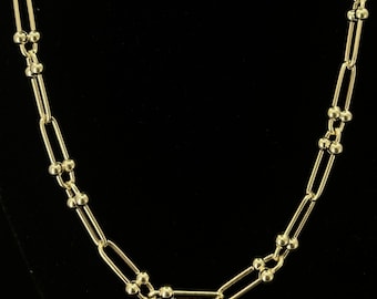 14K Solid yellow gold unique link chain with ball necklace, minimalist layered necklace, chocker chain in 16 inches length