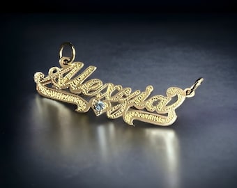 14K, 10K Solid Gold personalized  Name pendant with heart design, Customized name plate with birthstone, handmade jewelry, PENDANT ONLY