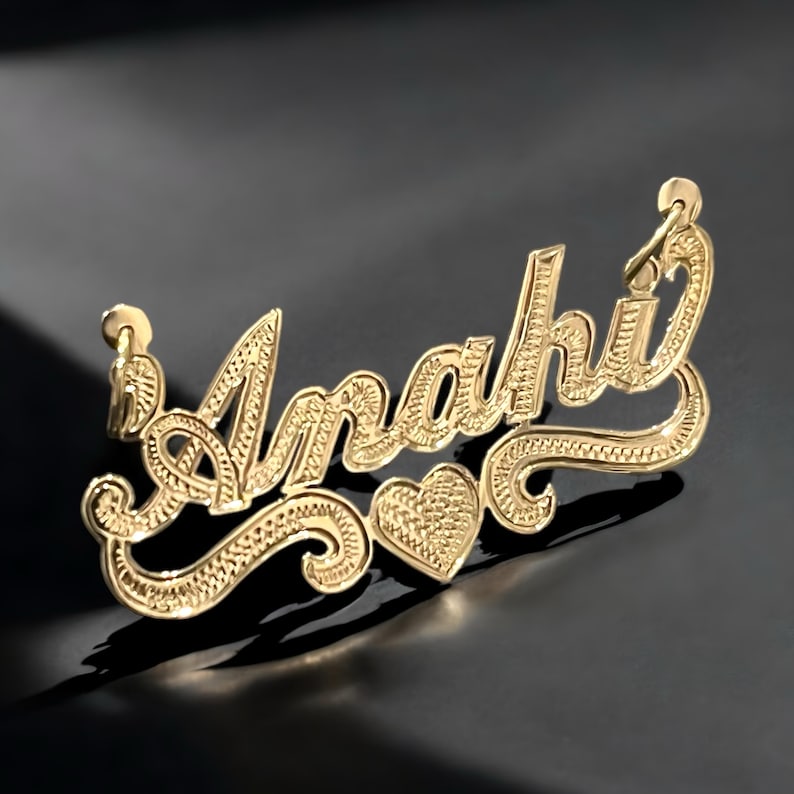 Version 2| 14K, 10K Solid Gold Name Pendant Diamond Cut Engraved ...