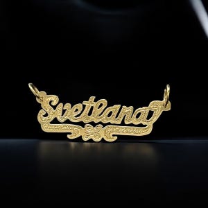 14K, 10K Solid Gold Name Pendant diamond cut engraved with  flower-Handmade Jewelry- Gold name charm- personalized name plate- PENDANT ONLY