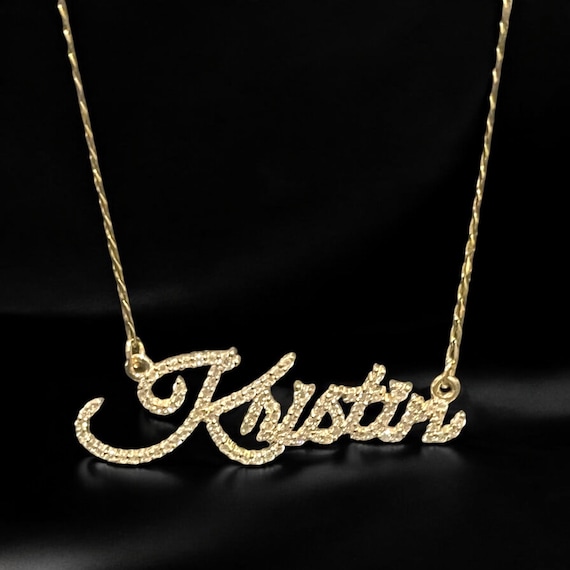 14K 10K Solid Gold Cursive Name Pendant With Real Diamonds, Custom