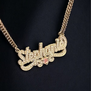 14K or 10K Solid Gold Diamonds Name Plate Personalized HANDMADE Custom Pendant, detailed, 3D effect, illusion, birthstones [Pendant Only]