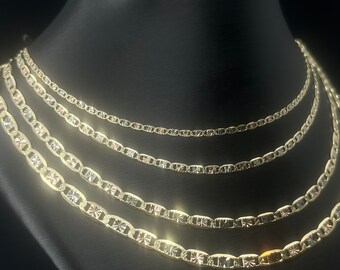 Cadena Valentino de estrella tricolor en oro amarillo macizo de 14 quilates, collar resistente y de peso pesado.
