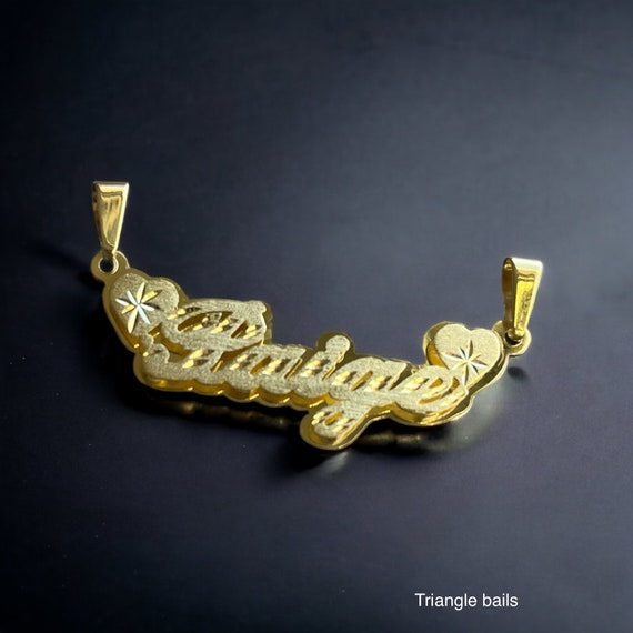 14K or 10K Solid  Gold Double Plated Name Plate, 3D name pendant , Pop-up name style with heart [PENDANT ONLY]