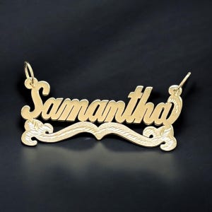 14K eller 10K massivt gult, vitt guld namnskylt personlig handgjord berlock anpassad hänge, handskrift, skrift, kursiv [ENDAST HÄNGE]