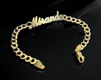 14K or 10K Solid gold name bracelet/ name anklet with cuban curb link chain