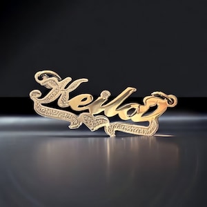 14K, 10K  Solid Gold Handmade personalized custom name pendant for necklace, 2-tones name plate with heart, unique design jewelry [PENDANT]
