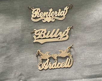 Over 70 Styles 14K Solid Yellow Gold Personalized HANDMADE Custom Name Pendant Deep Cut-Customized Name Charm For Men/Women/Gift for her/him