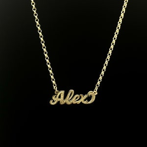 14K Solid Gold Mini Name Necklace with diamond cut engraved- Customized minimalist name necklace-Personalized Dainty name necklace
