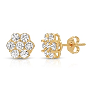 10K Solid yellow gold FLOWER earrings with CZ