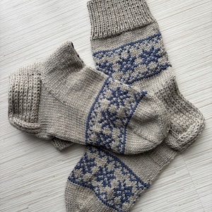 Hand Knit Merino Wool Socks: Latvian Design, EU 42/43