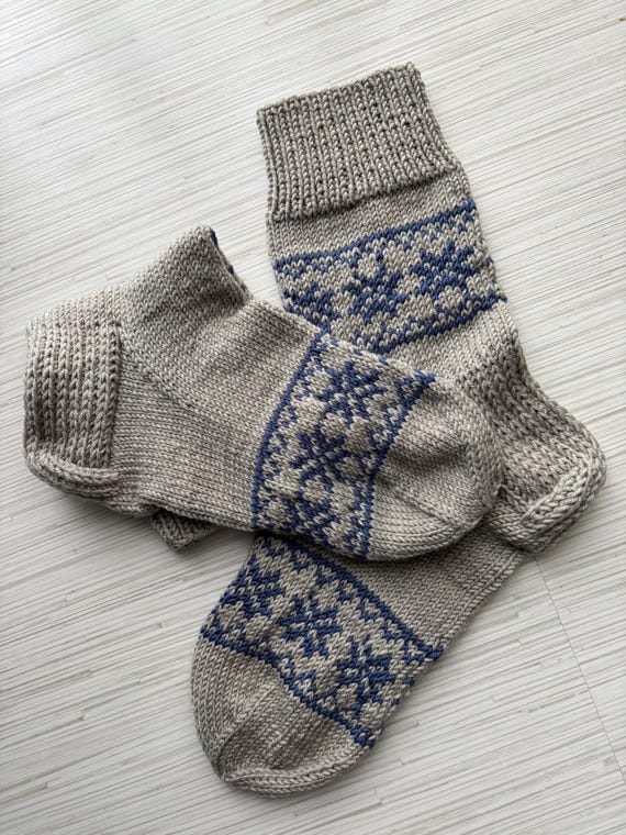 Hand Knit Merino Wool Socks: Latvian Design, EU 42/43