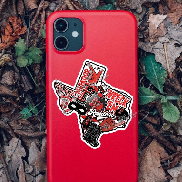 Texas Tech Red Raiders Sticker, Wreck ’Em Tech Decal, Guns Up Collage, College Football Fan Gift