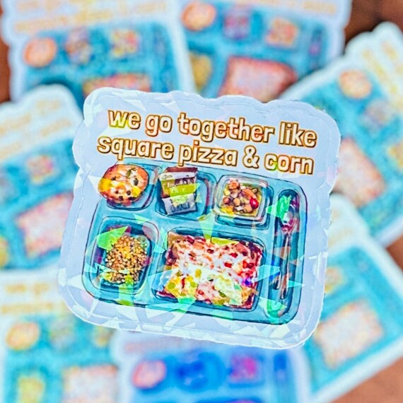 90's Square Pizza and Corn Sticker, Lunch Tray Sticker, Old School Lunch Menu